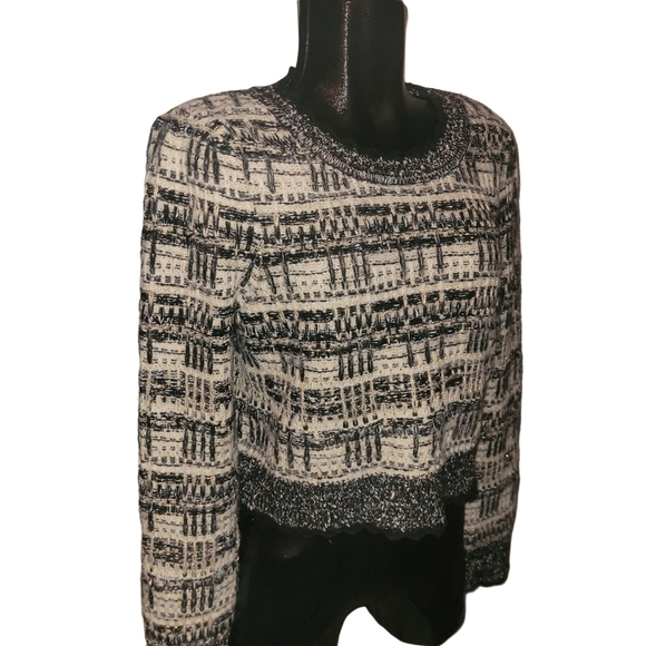 House of Harlow 1960 Black and Cream Texture Knit Cropped Sweater L - Picture 3 of 7
